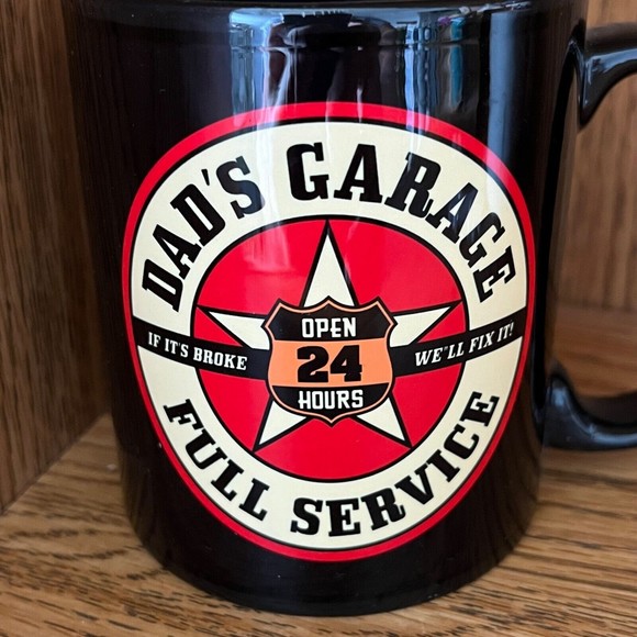 Coffee Mug Dad’s Garage Gloss Black with Car Repair Shop Logo - Picture 5 of 7